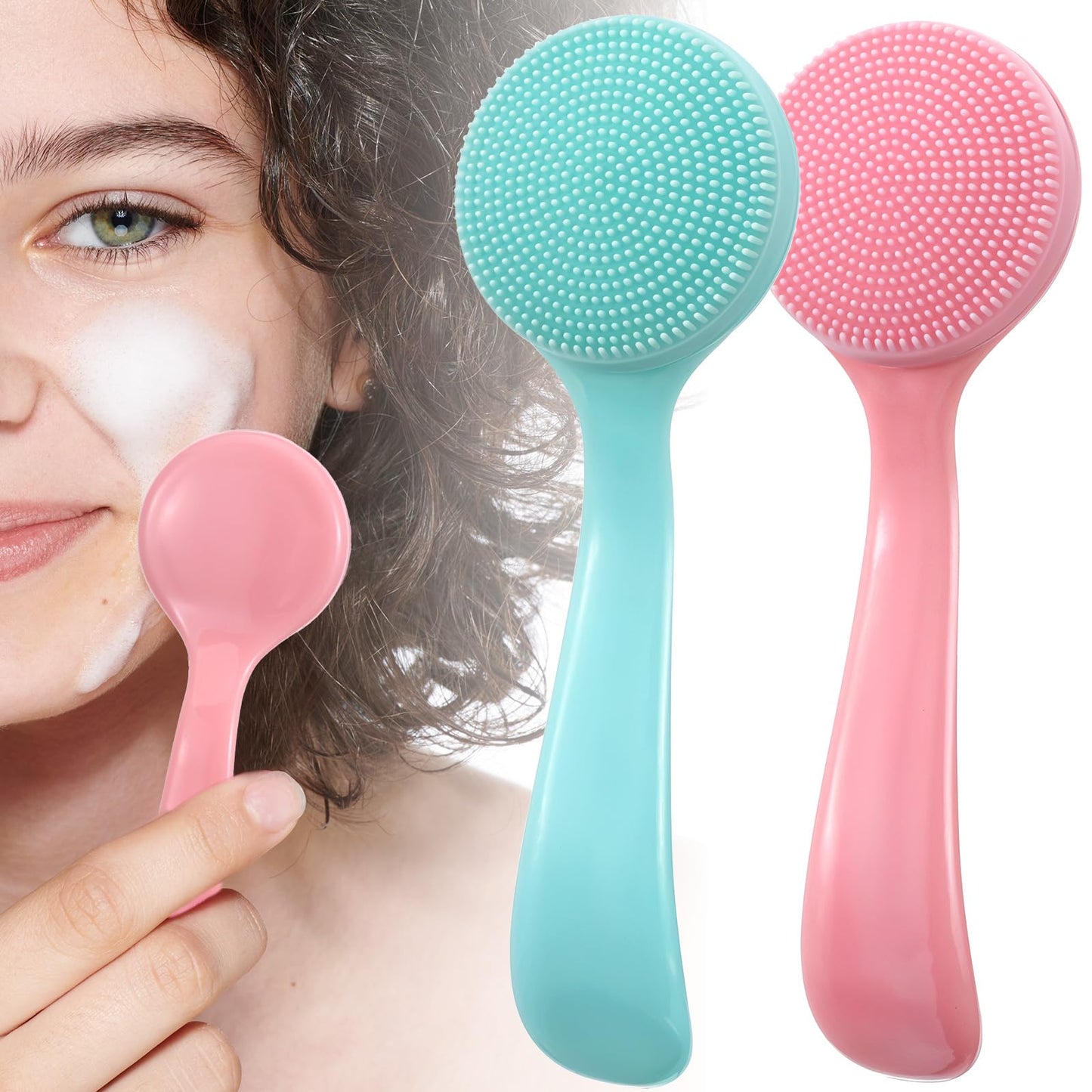 2Pcs Silicone Face Scrubber, Skin Friendly Pore Cleaning Brush Facial Cleansing Brushes for Women Men Blackheads Whiteheads Makeup Skincare Removal (Blue, Pink)