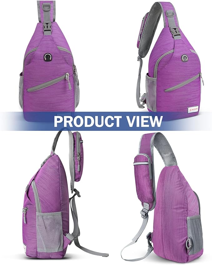 ZOMAKE Sling Bag for Women Men, Small Crossbody Sling Backpack, Mini Water Resistant Shoulder Daypack for Travel, Anti Thief Chest Bag for Hiking, Sports, Purple(Stripe)