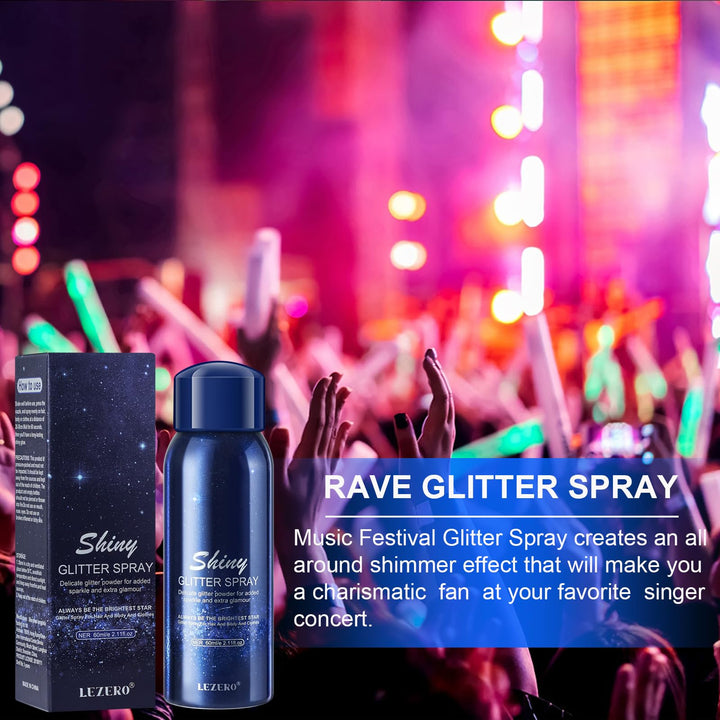 Lezero Body Glitter Spray, Temporary Shiny Hairspray for Face, Hair, Clothing, Long Lasting Quick-Drying Shimmer Mist for St. Patrick's Day, Music Festival Rave, Nightclub Party, Prom, 2oz