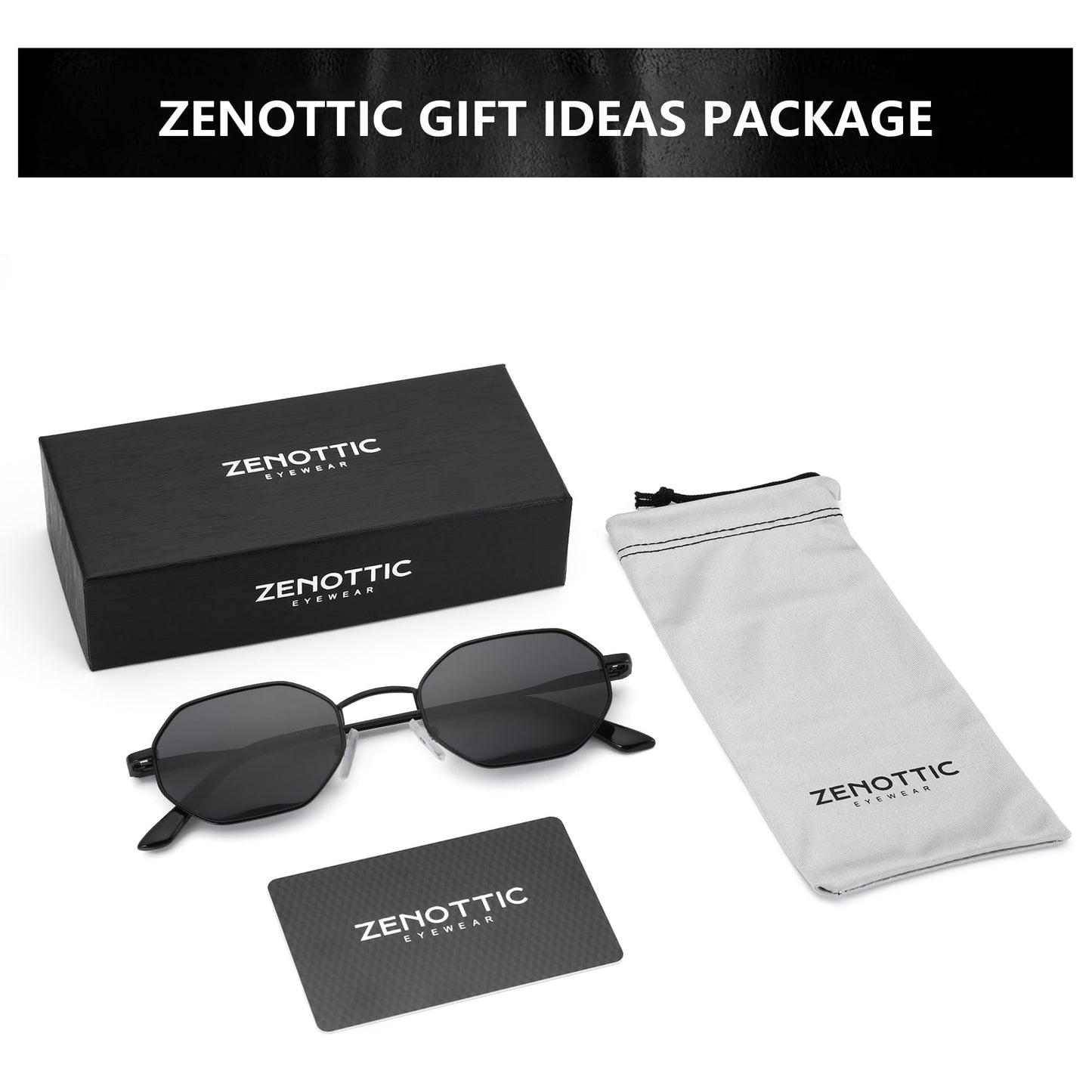 ZENOTTIC Small Octagonal Polarized Sunglasses for Women Men Hippie Metal Frame Retro Rectangle Sun Glasses