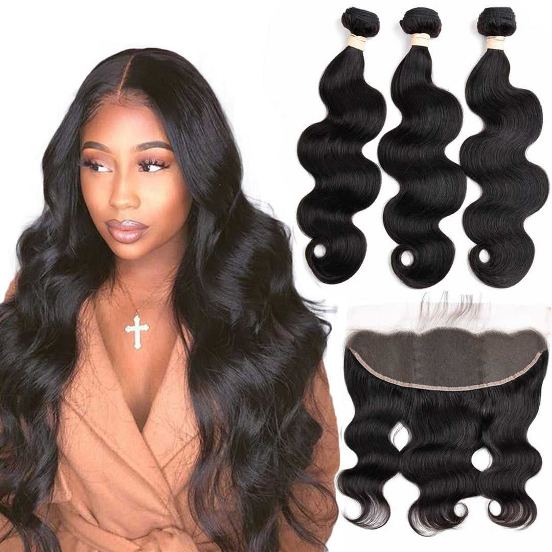 Beauhair Body Wave Bundles With Frontal Human Hair Bundles With Lace Frontal 9A Grade Brazilian Virgin Hair Ear To Ear Frontal W