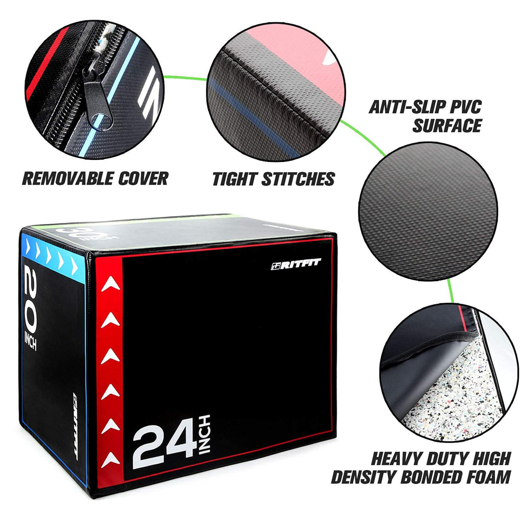 RitFit 3 in 1 Extra Firm Soft Plyo Box 440lb Weight Capacity 30”x 24”x 20”-A Large