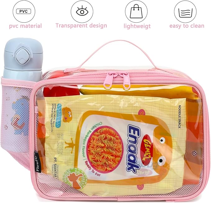 FlowFly Kids Lunch box Insulated Soft Bag Mini Cooler Back to School Thermal Meal Tote Kit for Girls, Boys,ClearPink