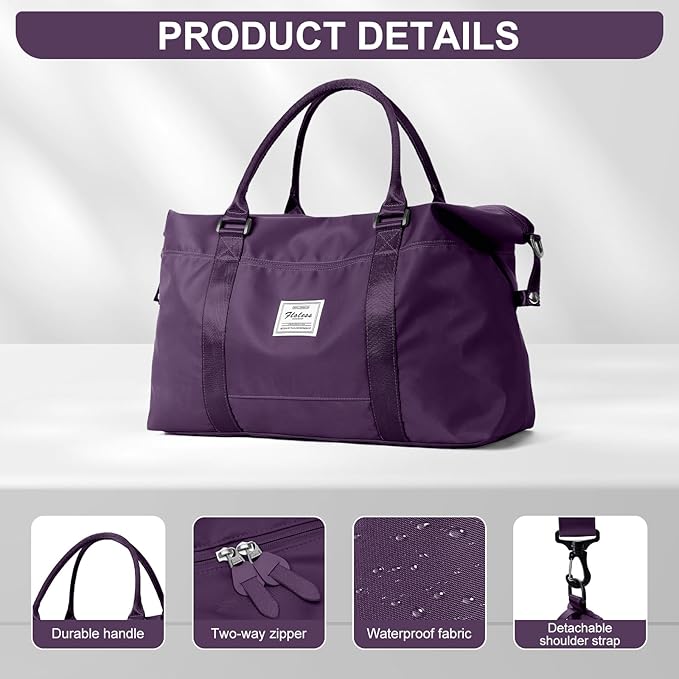 Sports Duffel Bags for Women Dark Purple Weekender Travel Totes Bag for Airplane, Cute Sports Gym Dance Bag Overnight Luggage Bag with Wet Pocket, Carry On Hospital Bag for Labor and Delivery