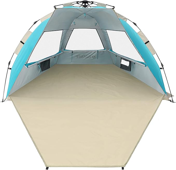 G4Free 3-4 Person Beach Tent Pop Up Shade, Lightweight UPF 50+ Beach Sun Shelter Family Size, Easy Setup and Portable Sun Shade Canopy Cabana(Lake-Blue)
