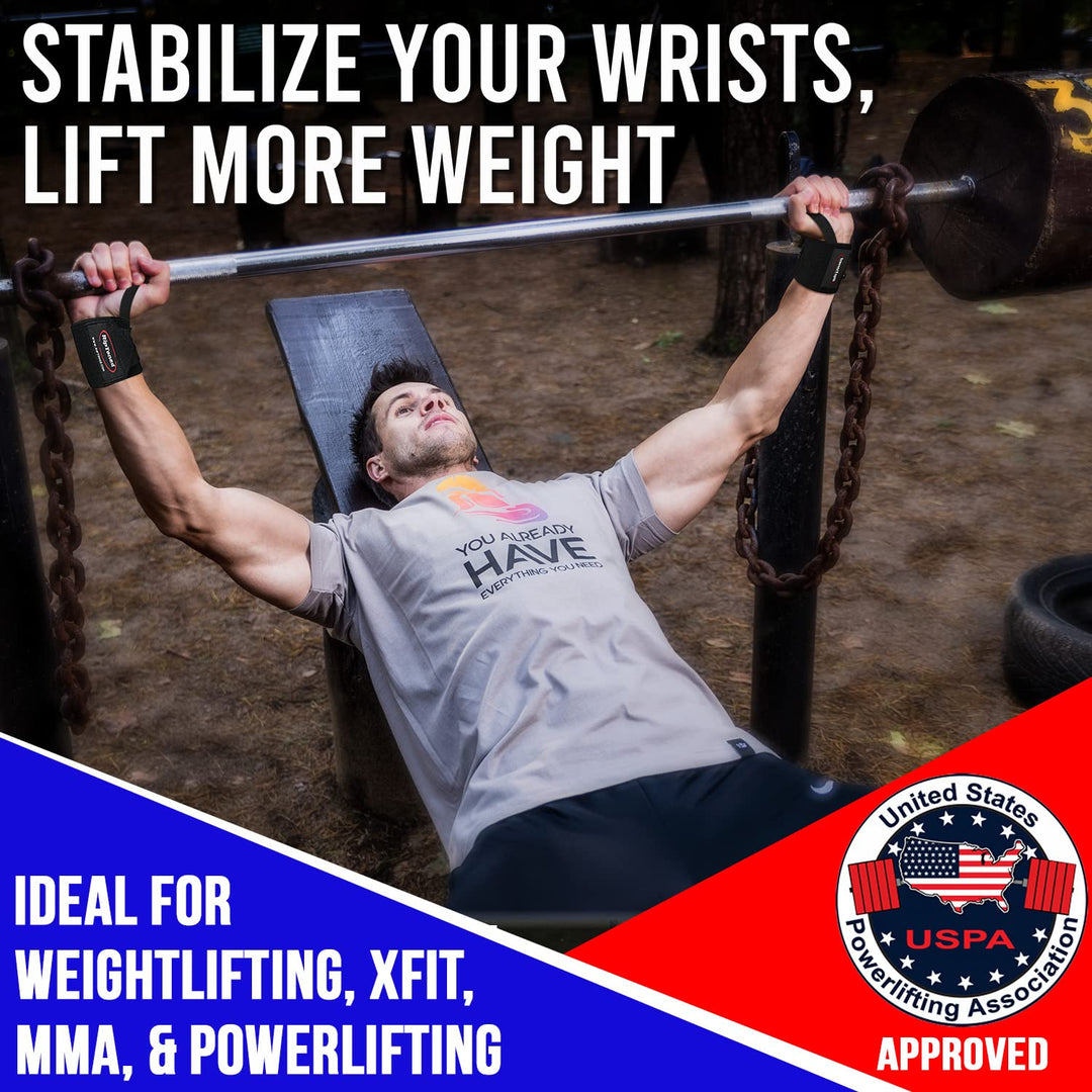 Rip Toned 18” Wrist Wraps - Wrist Straps for Weightlifting - Lift Better, Protect Wrist Pain - Adjustable, Durable, Machine Washable - Wrist Brace for Weightlifting - USPA Endorsed for Men & Women
