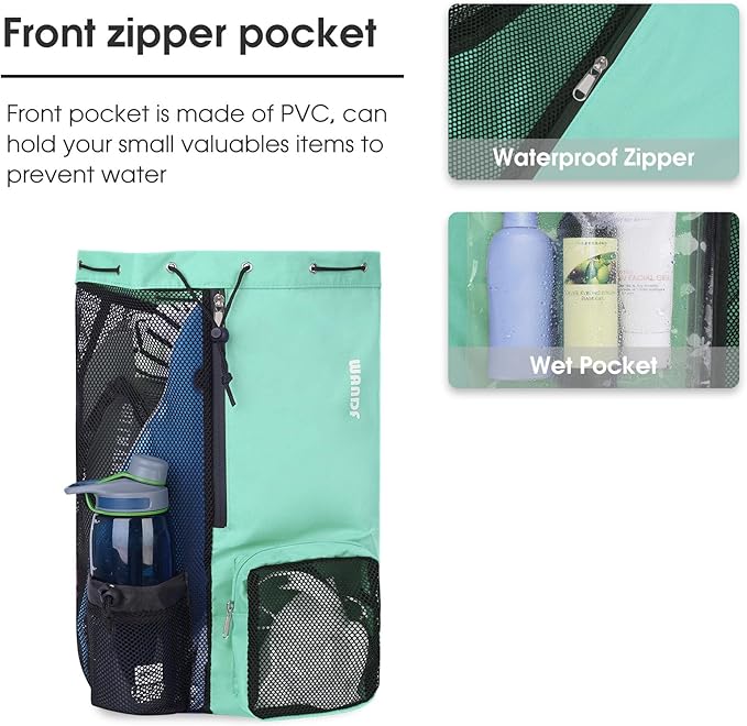 WANDF Swim Bag Mesh Drawstring Backpack with Wet Pocket for Swimming, Gym, and Workout Gear