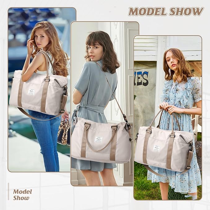 Sports Duffel Bags for Women Beige Weekender Travel Totes Bag for Airplane, Cute Sports Gym Dance Overnight Luggage Bag with Wet Pocket, Carry On Hospital Bag for Labor and Delivery
