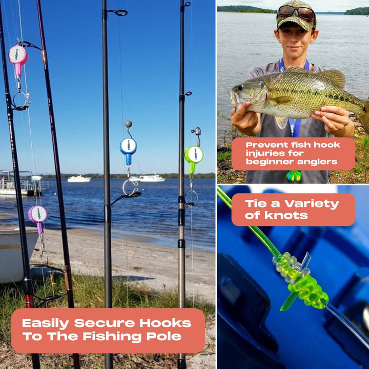 HOOK-EZE 2023 Updated Design Fishing Gear Knot Tying Tool | Pack of 2 | Protect from Fish Hooks | Tie Fishing Knots Easily | Cool Gadgets | Ice & Fly Fishing Gifts for Beginner Anglers - Purple