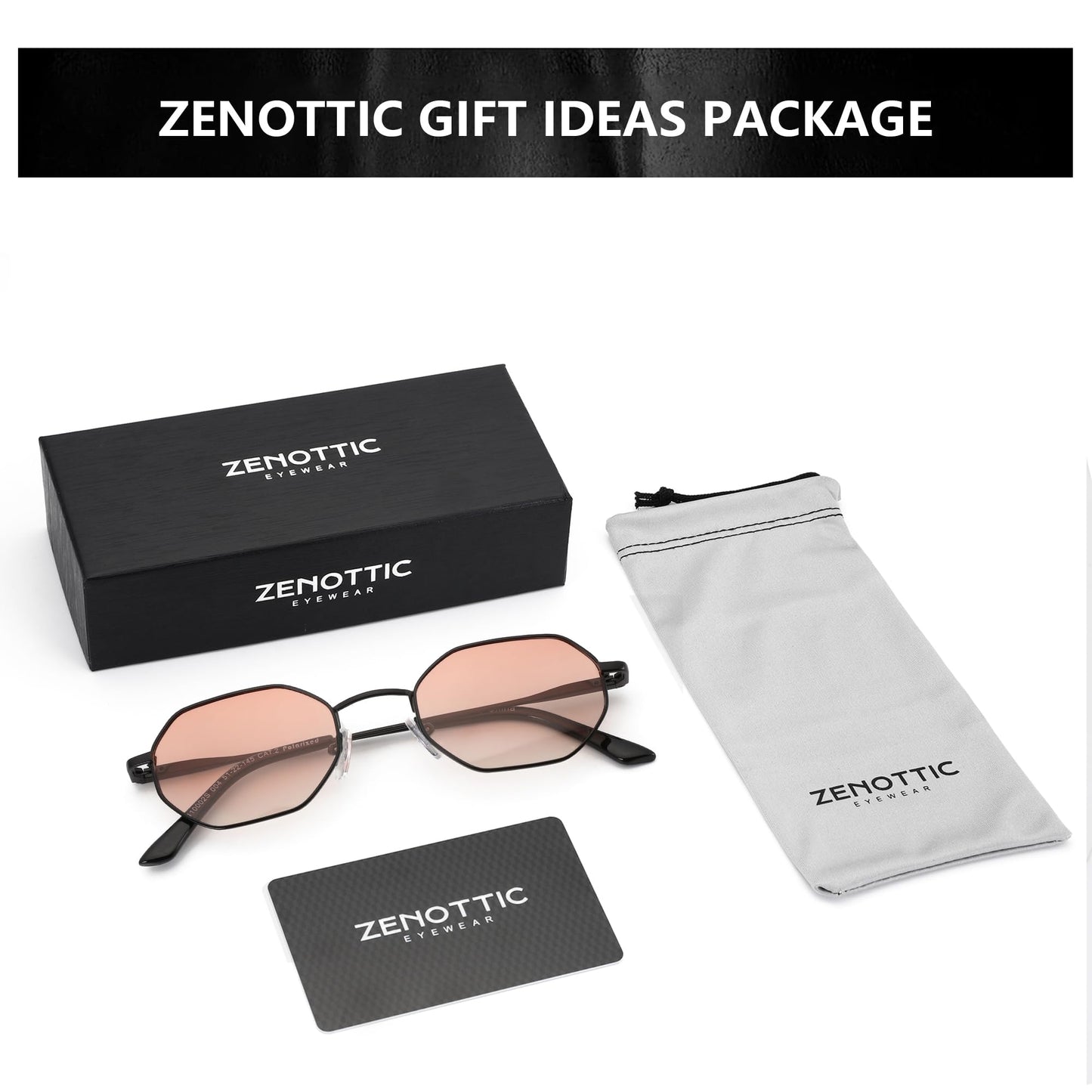 ZENOTTIC Small Octagonal Polarized Sunglasses for Women Men Hippie Metal Frame Retro Rectangle Sun Glasses