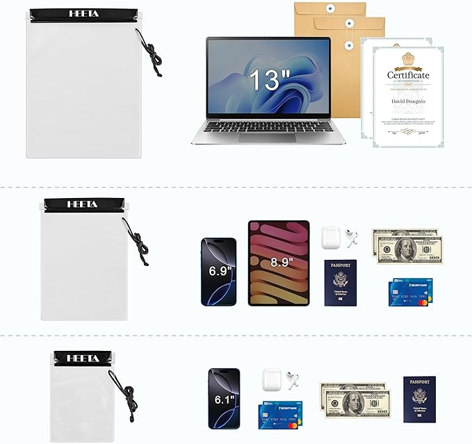 HEETA 5-Pack Clear Waterproof Dry Bag, Water Tight Cases Pouch Dry Bags for Camera Mobile Phone Maps, Kayaking Boating Document Holder