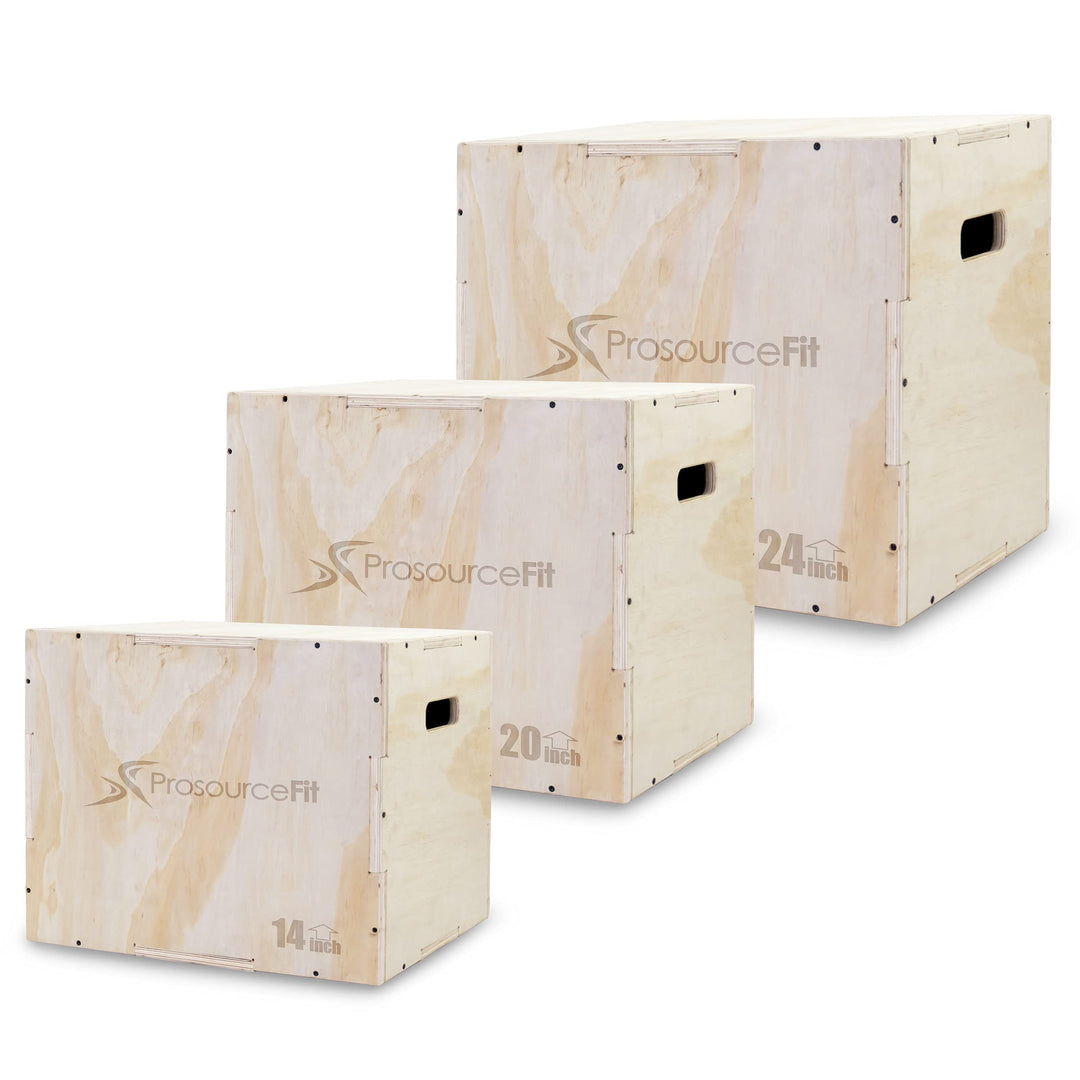 ProsourceFit 3-in-1 Wood Plyometric Jump Box For Cross Conditioning, Agility, Vertical Jump Training & Plyo Workouts, Beige, 16L x 14W x 12H