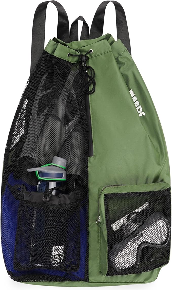 WANDF Swim Bag Mesh Drawstring Backpack with Wet Pocket for Swimming, Gym, and Workout Gear