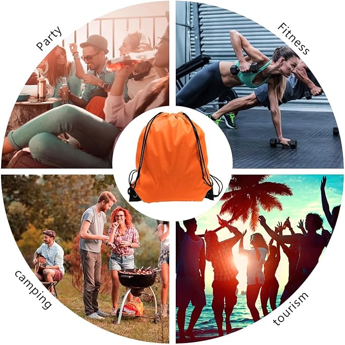 GoodtoU Nylon Drawstring Gym Bag - Cinch Sack Backpack for Sport, Traveling and Teams (60Pcs, Orange)