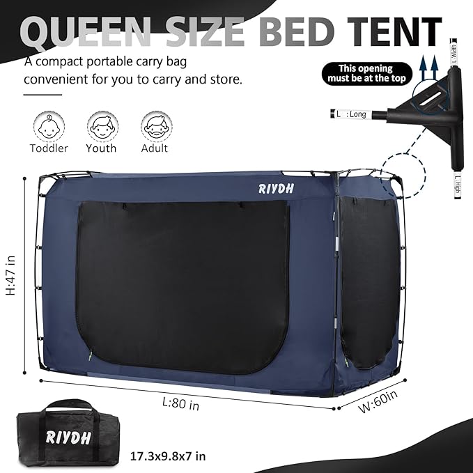 Bed Tent Bed Canopy Queen Size Tents for Adult and Kids- Original Design Portable Dream Tent Indoor Sleeping 80% Blackout with 3 Doors Breathable Big Space Tents