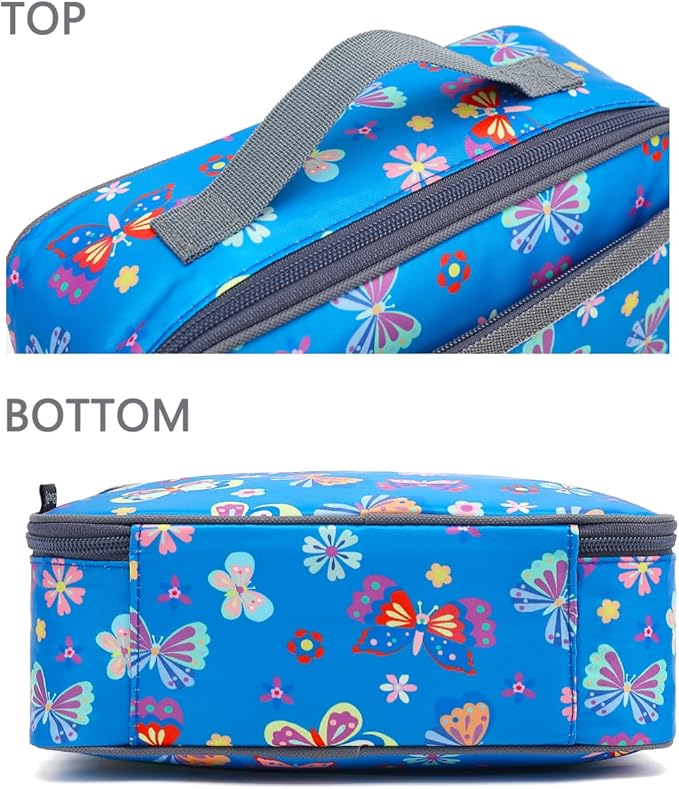 FlowFly Kids Lunch box Insulated Soft Bag Mini Cooler Back to School Thermal Meal Tote Kit for Girls, Boys, Butterfly