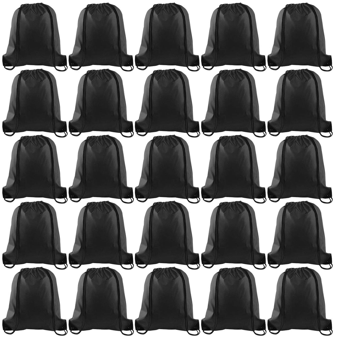 KUUQA 25Pcs Drawstring Backpack Bags String Backpack Sport Bag Sack Cinch Tote Gym Backpack Bulk for Gym Sport Traveling,Black