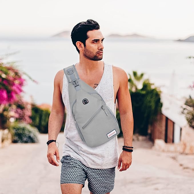 ZOMAKE Sling Bag for Women Men, Small Crossbody Sling Backpack, Mini Water Resistant Shoulder Daypack for Travel, Anti Thief Chest Bag for Hiking, Sports, Grey(new)