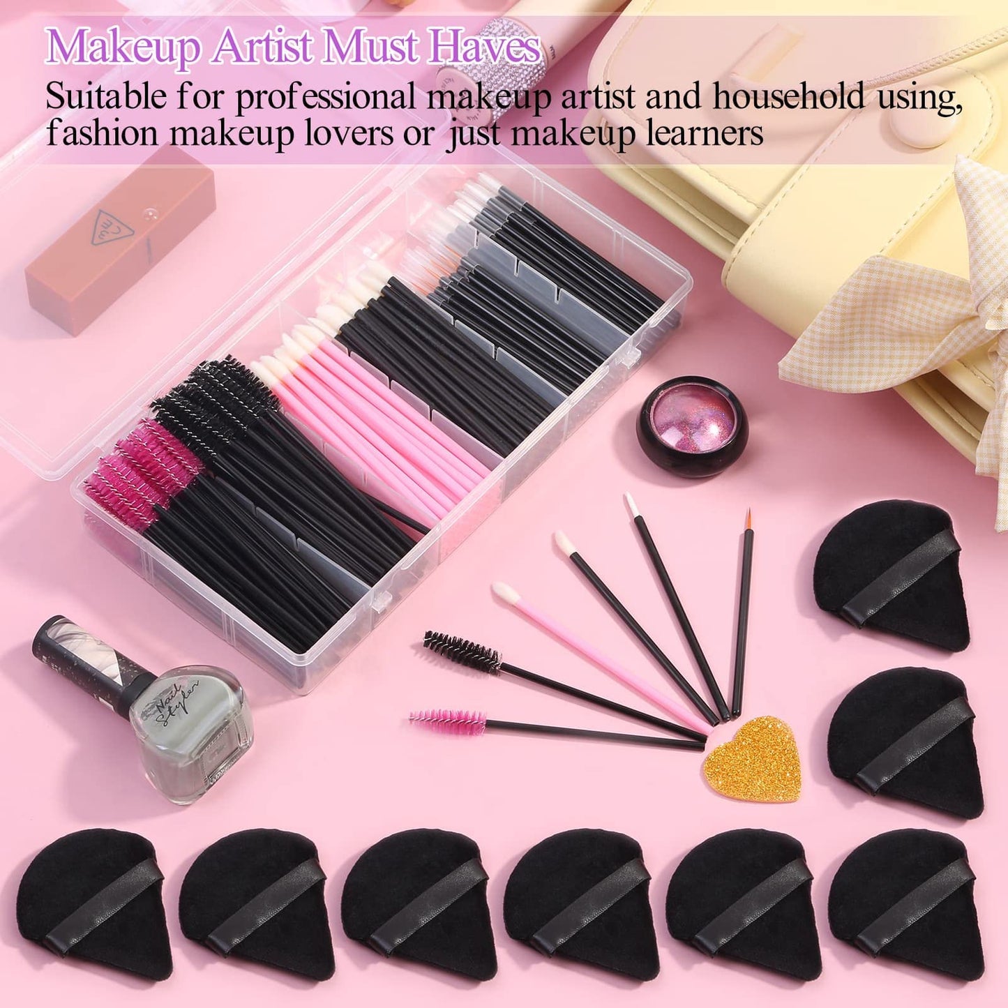248 Pcs Makeup Applicator Kit With Triangle Puffs, Mascara Wands, Lip Applicators, Eyelash Liner Brushes - Disposable Supplies for Makeup Artists