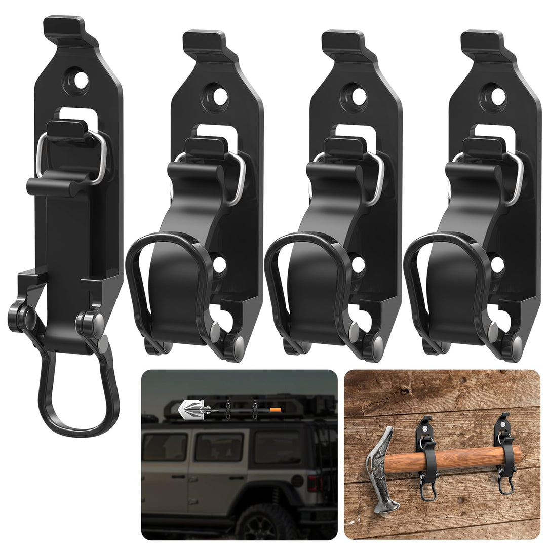 Youlvy Shovel Mount for Roof Rack, Shovel Mount for Truck Bed, Truck Jeep Offroad Roof Rack Axe Shovel Mount, Shovel Holder for Truck & Quick Fist Mount Clamps Fit 0.67" to 1.57" D Tools- Black 4PCS