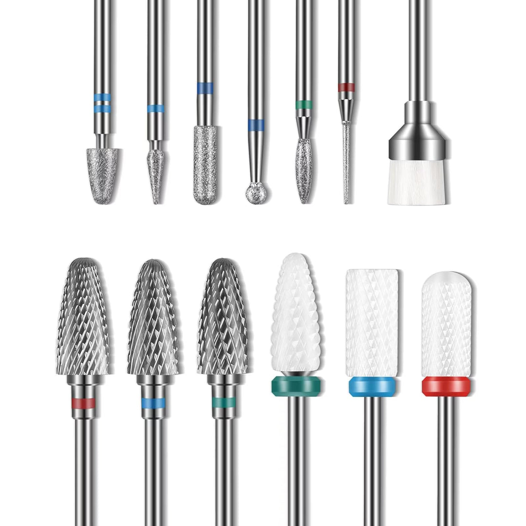 Depvko 13PC Nail Drill Bits Set, Drill Bits for Nails, 3pcs Tungsten Carbide Drill Bits+ 3pcs Ceramic Efile Nail Drill Bits+ 6pc