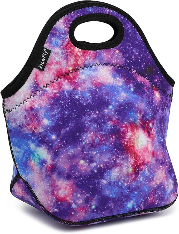 FlowFly Neoprene kids Lunch box Insulated Soft Bag Mini Cooler Thermal Meal Tote Kit for Boys, Girls,Men,Women,School,Work, Office, Galaxy