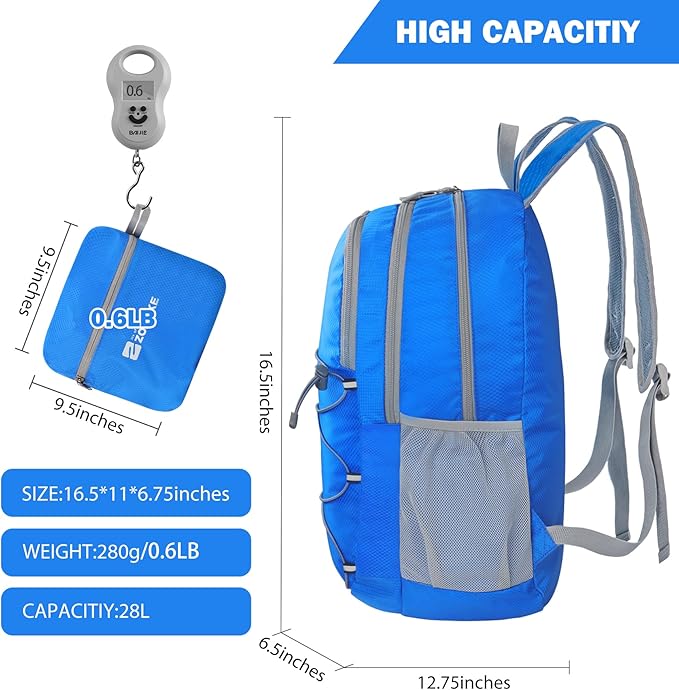 ZOMAKE Lightweight Packable Backpack 28L, Foldable Backpacks Water Resistant Collapsible Day Bag Light Daypack for Hiking