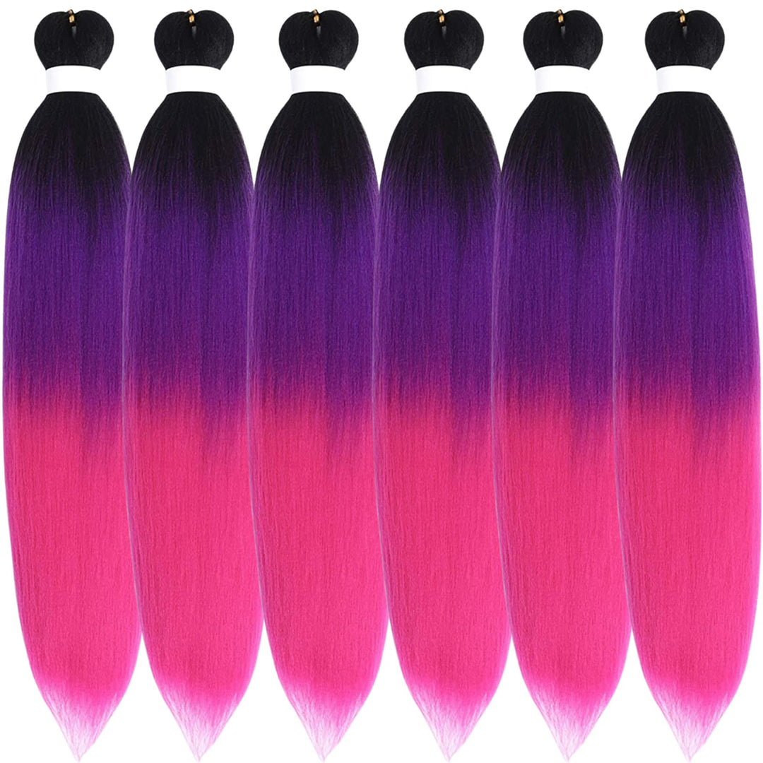 Leticia Ombre Purple Pink Braiding Hair Pre Stretched Crochet Braids Twist Kanekalon Braiding Hair Extensions