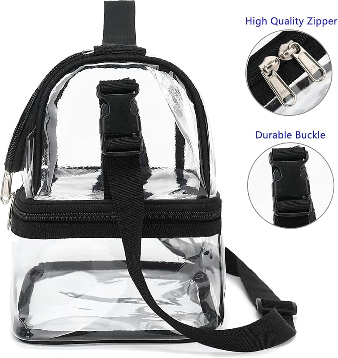 FlowFly Double Decker Cooler Insulated Lunch Bag Large Tote for Boys, Girls, Men, Women, With Adjustable Strap,Clear