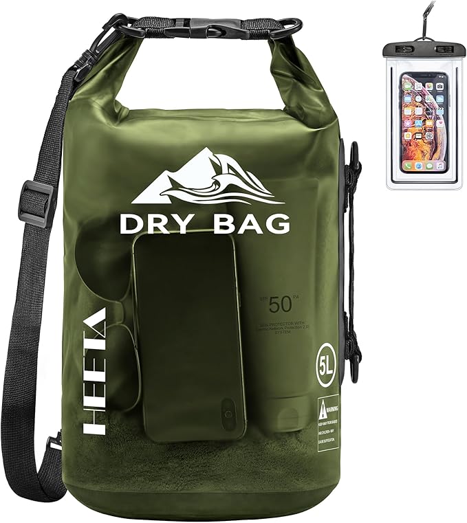 HEETA Dry Bag Waterproof for Women Men, 5L/10L/20L/30L/40L Roll Top Lightweight Dry Storage Bag Backpack with Phone Case for Travel, Swimming, Boating, Kayaking, Camping & Beach, 11 Transparent Colors