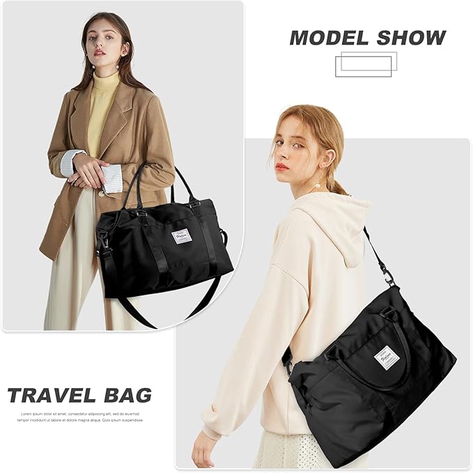 Weekender Duffel Bags for Women Men, Travel Totes Bag for Airplane, Cute Sports Gym Dance Overnight Luggage Bag with Wet Pocket, Carry On Hospital Bag for Labor and Delivery (Large Black)