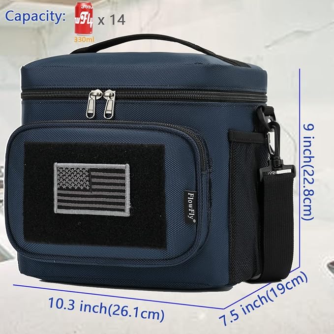 FlowFly Lunch Bag, Insulated Cooler, Thermal Lunch Box Tote with MOLLE/PALS Webbing, Adjustable Padded Shoulder Strap, for Tactical Men Women Adults and Boys Girls Kids (Cyan, Medium)