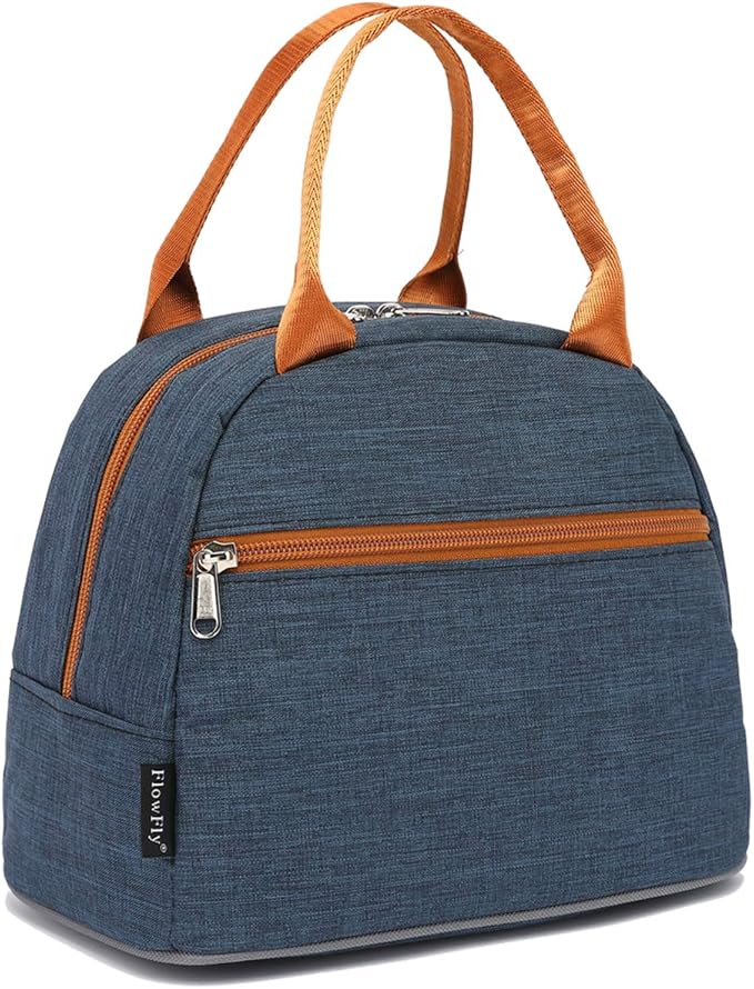 FlowFly Insulated Lunch Cooler Bag - Tote Bag Organizer for Women/Men, Navy