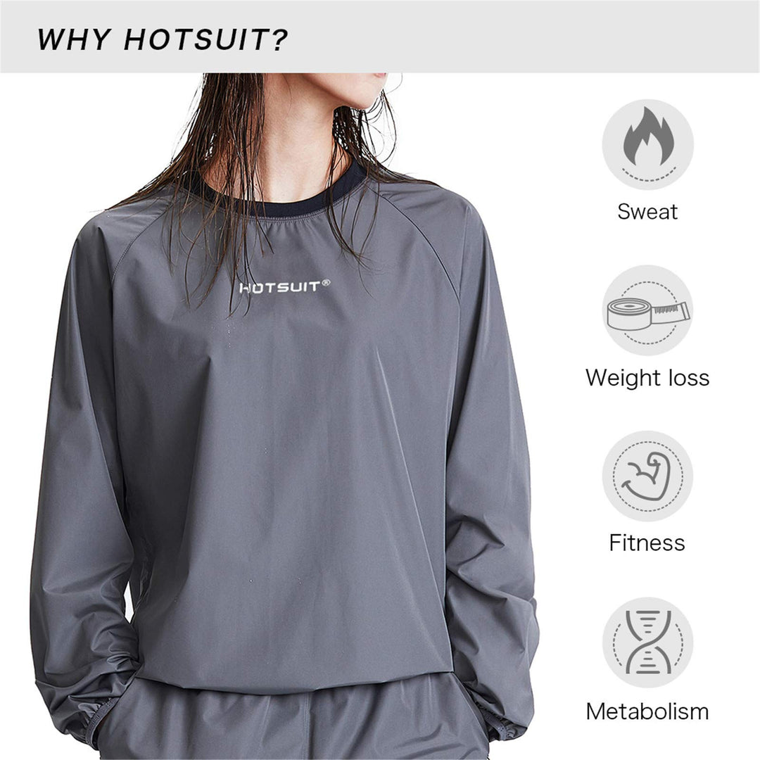 HOTSUIT Sauna Jackets Women Workout Sauna Shirts Anti Rip Gym Sweat Suit Tops, Grey, 3XL