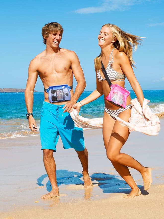 HEETA 2/3/4 Pack Waterproof Pouch with Waist Strap, Screen Touchable Dry Bag with Adjustable Belt for Phone Valuables for Kayaking, Swimming, Snorkeling, Boating, Fishing, Surfing & Beach