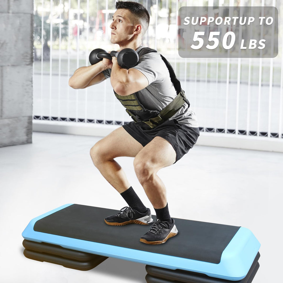 ICSPOID 43'' Aerobic Stepper, 4-6-8in Height-Adjustable Exercise Workout Step Platform with 4 Detachable Risers for Home Gym Workout & Training