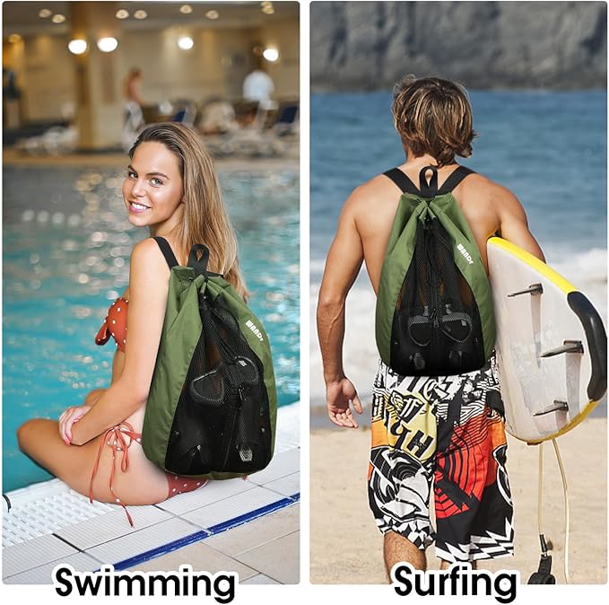 WANDF Swim Bag Mesh Drawstring Backpack Beach Backpack for Swimming, Gym, and Workout Gear