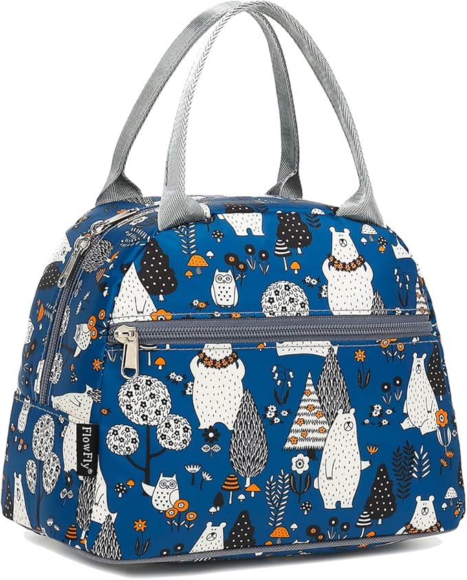 FlowFly Insulated Lunch Cooler Bag - Owl Tote Organizer for Women/Men