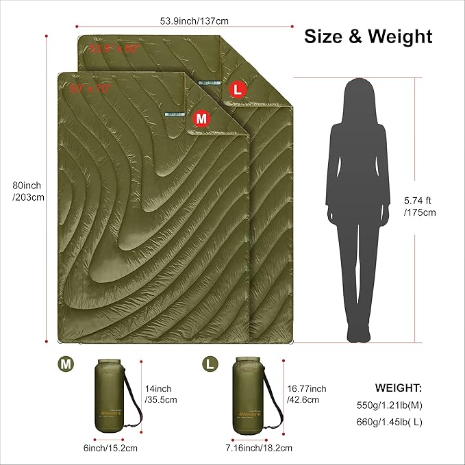 4Monster Double Puffy Camping Blanket - Extra Puffy Outdoor Blanket, Portable, Lightweight and Warm,Insulated Camping Quilt for Outdoors, Travel, Stadium, Festivals, Beach, Hammock