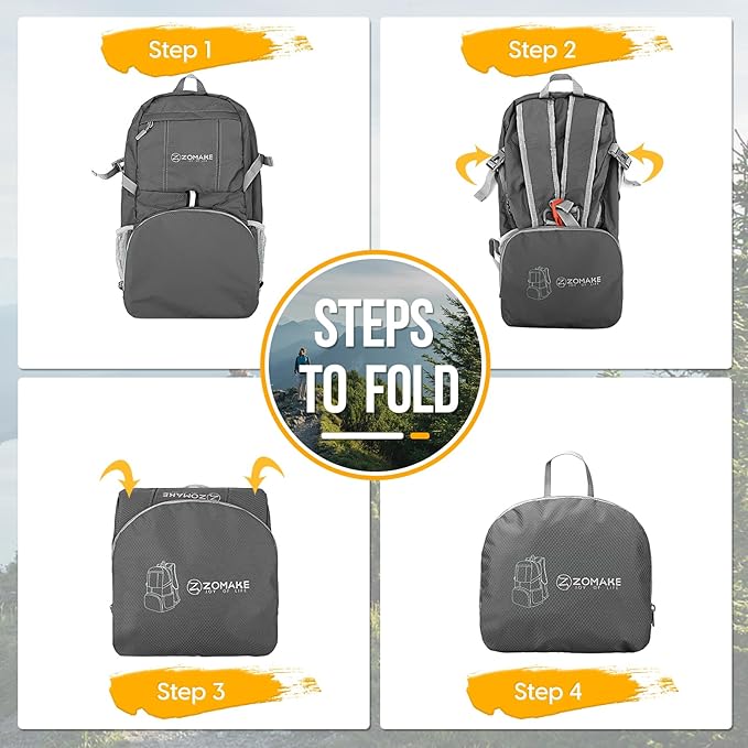 ZOMAKE Lightweight Packable Backpack 35L, Light Foldable Backpacks Water Resistant Collapsible Hiking Bag, Compact Folding Day Pack for Travel Camping(Dimgray)