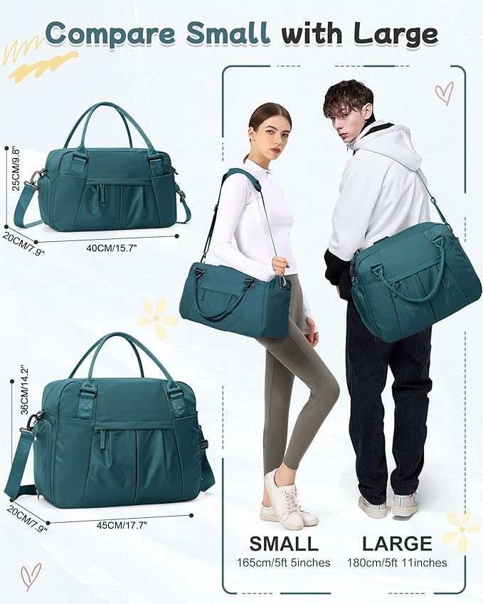 Large Carry on Gym Bag for Women, Waterproof Sport Bag for Fitness with Dry Wet Separated Pocket and Shoe Compartment, Overnight Weekender Fitness Workout Sports Bag, Peacock Blue