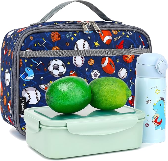 FlowFly Kids Lunch box Insulated Soft Bag Mini Cooler Back to School Thermal Meal Tote Kit for Girls, Boys,Football