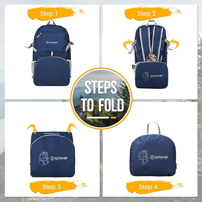 ZOMAKE Lightweight Packable Backpack 35L, Light Foldable Backpacks Water Resistant Collapsible Hiking Bag, Compact Folding Day Pack for Travel Camping(Navy Blue)