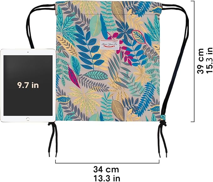 WANDF Drawstring Backpack String Bag Sackpack Cinch Water Resistant Nylon for Gym Shopping Sport Yoga (Grey Leaf)