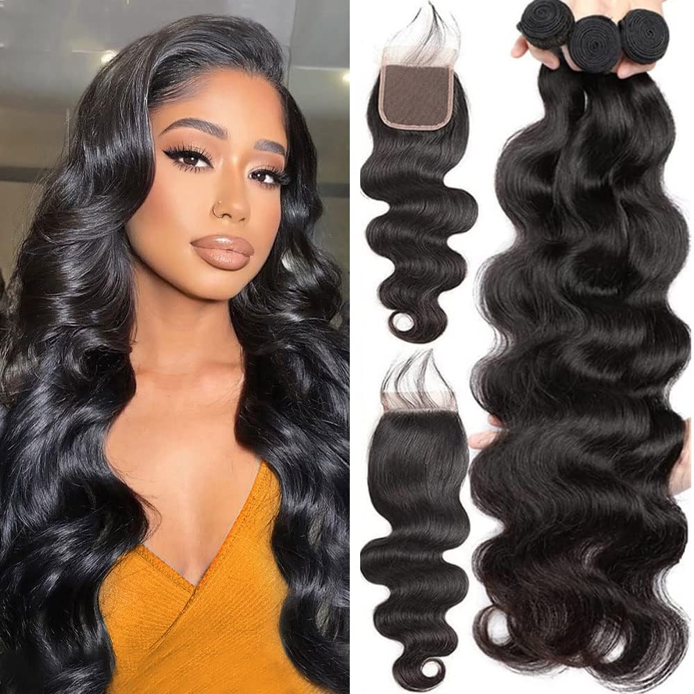 Brazilian Body Wave Human Hair Bundles With Hd Lace Closure 100% Unprocessed Virgin Remy Hair Body Weave Human Hair 3 Bundles Ex