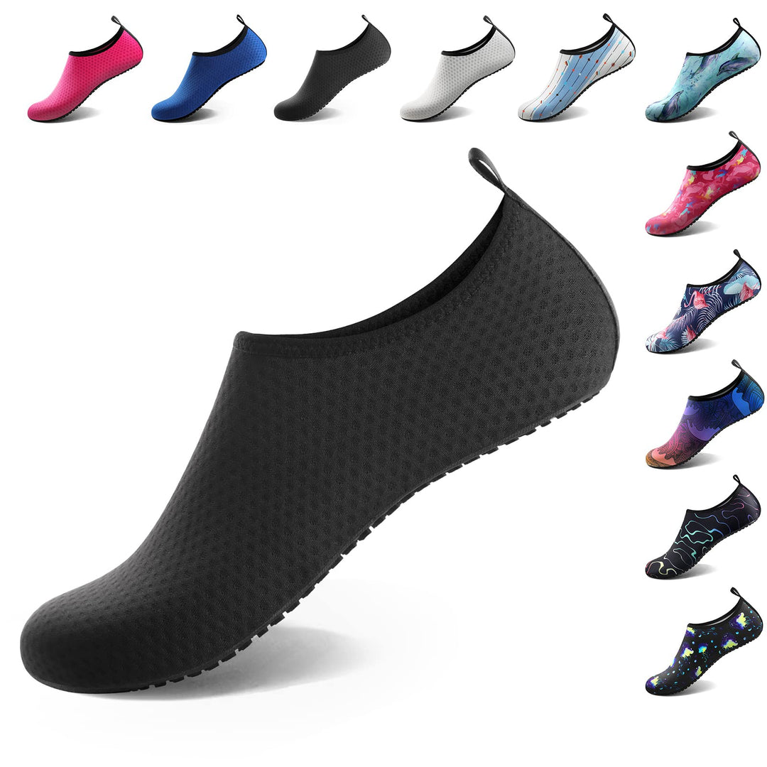 Water Socks for Women Men Adult Aqua Swim Shoes Beach River Pool Barefoot Yoga Exercise Wear Sport Accessories Quick-Dry Must Haves Size 5-6Women/4-5Men(Black-NW002)