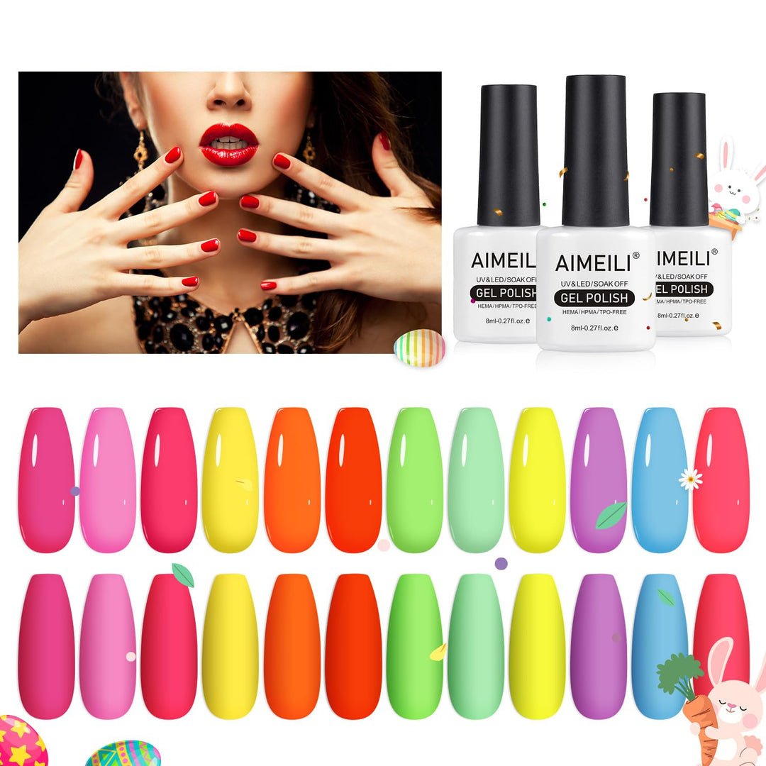 Aimeili Gel Nail Polish Set Neon Collection 12 Colors Hot Pink Blue Yellow Green Soak Off Led Bright Spring Summer Gel Nail Poli