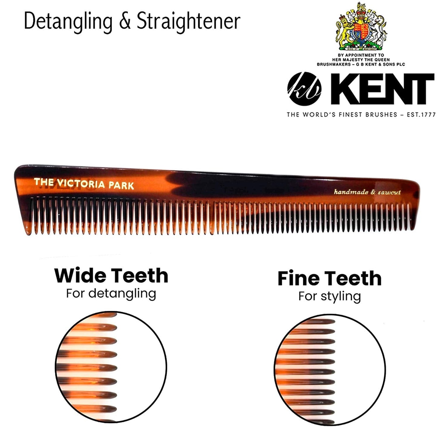 Kent 4T 6 Inch Limited Edition Double Tooth Hair Dressing Comb, Fine Wide Tooth Dresser Comb For Hair, Beard and Mustache, Coarse and Fine Hair Styling Comb for Men, Women and Kids. Made in England