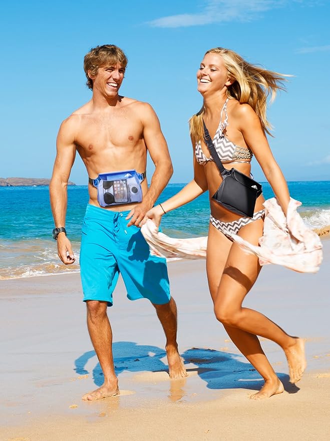 HEETA 2/3/4 Pack Waterproof Pouch with Waist Strap, Screen Touchable Dry Bag with Adjustable Belt for Phone Valuables for Kayaking, Swimming, Snorkeling, Boating, Fishing, Surfing & Beach