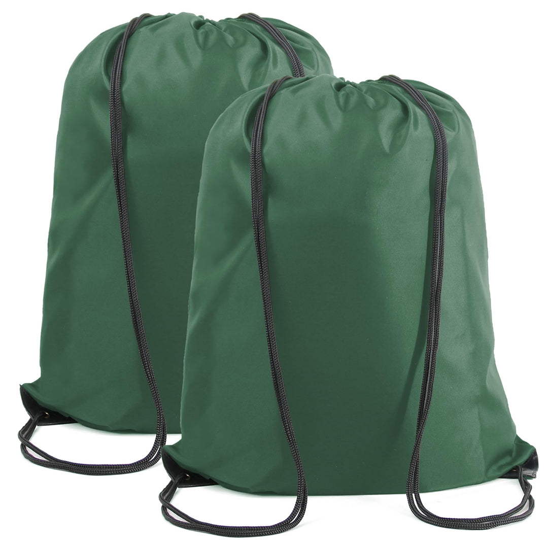 BeeGreen Dark Green Drawstring Backpack Bags Bulk 2 Pack X-Large 22.4" L x 17.5" W Sports Cinch Sackpack Gym String Bags Machine Washable Heavy Duty for Men Women